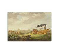 Aelbert Cuyp Wall Art Prints Paintings Poster Auf Einer Wiese Kühe Und Schafe, in Der Ferne Eine Stadt, Links Eine Melkerin Home Decor Wall Art Hanging Picture Print Bedroom Decorative Paintings Room