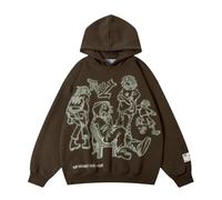 Aelfric Eden Cartoon Line Character Print Hoodie Men's Basic Hooded Oversized Hoodie Unisex Sweatshirt Long Sleeves Casual Hiphop Y2K Brown S