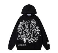 Aelfric Eden Cartoon Line Character Print Hoodie Men's Basic Hooded Oversized Hoodie Unisex Sweatshirt Long Sleeves Casual Hiphop Y2K Black S