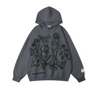 Aelfric Eden Cartoon Line Character Print Hoodie Men's Basic Hooded Oversized Hoodie Unisex Sweatshirt Long Sleeves Casual Hiphop Y2K Grey M
