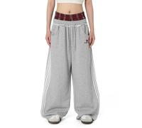 Aelfric Eden Checked Patchwork Jogging Bottoms Men's Plaid Patchwork Sweatpants Women's Casual Sports Trousers Streetwear High Waist Comfortable Loose Trousers, gray, M
