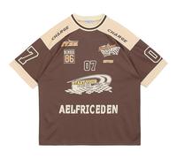 Aelfric Eden Contrast Color Racing T-Shirt Men's Sport Tee Women Oversize Y2K T-Shirt Baggy Unisex Short Sleeves Summer Vintage Shirt with Print Gym Tops Coffee, XS