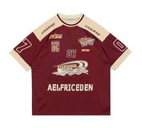 Aelfric Eden Contrast Color Racing T-Shirt Men's Sport Tee Women Oversize Y2K T-Shirt Baggy Unisex Short Sleeves Summer Vintage Shirt with Print Gym Tops Burgundy, L