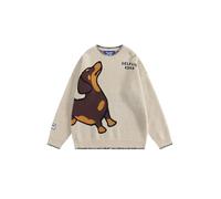Aelfric Eden Dachshund Pullover Men's Oversize Knitted Jumper Women's Y2K Cartoon Jumper Unisex Dachshund Jacquard Sweater Long Sleeve Winter Jumper, apricot, M