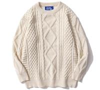 Aelfric Eden Jumpers for Women Sweaters Cable Knit Crewneck Long Sleeve Ladies Knitted Sweater Loose Fit Pullover Tops Beige L