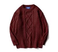 Aelfric Eden Jumpers for Women Sweaters Cable Knit Crewneck Long Sleeve Ladies Knitted Sweater Loose Fit Pullover Tops Wine Red
