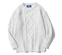 Aelfric Eden Jumpers for Women Sweaters Cable Knit Crewneck Long Sleeve Ladies Knitted Sweater Loose Fit Pullover Tops White L