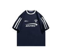 Aelfric Eden Men Letter Print T-Shirt Women Star Emblem Tee Unisex Casual Tshirt Oversize Basic Shirt Graphic Sport Tops Y2k Summer Short Sleeve Tees Navy Blue, L
