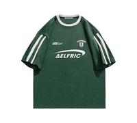 Aelfric Eden Men Letter Print T-Shirt Women Star Emblem Tee Unisex Casual Tshirt Oversize Basic Shirt Graphic Sport Tops Y2k Summer Short Sleeve Tees Green, L