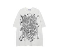 Aelfric Eden Men's Basic T-Shirt Women's Metal Design Shirt Unisex Summer Short Sleeve Graphic Tee Oversized Y2k Top with Pattern Vintage Streetwear, White, S