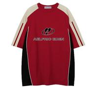 Aelfric Eden Men's Contrast Color T-Shirts Women Oversized Short Sleeves T-Shirt Unisex Crew Neck Speedway Racing Tee Gym Jersey Vintage Summer Shirt Cotton Tops Red, XS
