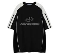 Aelfric Eden Men's Contrast Color T-Shirts Women Oversized Short Sleeves T-Shirt Unisex Crew Neck Speedway Racing Tee Gym Jersey Vintage Summer Shirt Cotton Tops Black, L