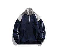 Aelfric Eden Men's Fleece Sweatshirt Half-Zip Microfleece Long Sleeve Pullover Basic Tops Polo Neck Lightweight Jumper Winter Navy Blue XL