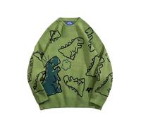 Aelfric Eden Men's Pullover Women's Knitted Jumper Oversize Cartoon Jumper Y2K Dinosaur Sweater Long Sleeve Winter Jumper, Green, XS