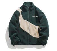 Aelfric Eden Men's Sherpa Jacket Patchwork Teddy Fleece Jacket Outerwear Teddy Fleece Stand-Up Collar Winter Jacket Green XL