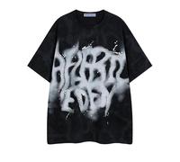 Aelfric Eden Men's Washed T-Shirt Women's Abstract Print T-Shirt Unisex Oversized Graphic Shirts Summer Leisure Tee Y2k Pattern Top Streetwear, black, S