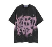 Aelfric Eden Men's Washed T-Shirt Women's Abstract Print T-Shirt Unisex Oversized Graphic Shirts Summer Leisure Tee Y2k Pattern Top Streetwear, Black-pink, M