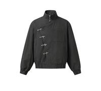 Aelfric Eden Men's Women's Blouson Jacket Metal Button Boxy Jacket 100% Cotton Stand-Up Collar Sweat Jacket Vintage Streetwear Warm Coats, gray, L