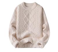Aelfric Eden Men's Women's Unisex Oversized Knitted Crew Neck Cable Knit Jumper Sweater, White, XS