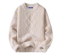 Aelfric Eden Oversized Sweater 90s Vintage Cable Knit Long Sleeve Women Heavy Crewneck Pullover, Beige, M