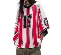 Aelfric Eden Oversized Sweaters Number Stripe Graphic Unisex Baggy Three-Quarter Sleeve Football Jersey Trendy Tops, Red, M