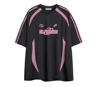 Aelfric Eden Oversized T-Shirt Men 90s Shirt Women Contrast Color Stripe Racing Tee Unisex Streetwear Graphic Casual Vintage Summer Tops Black, L