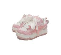 Aelfric Eden Pink Platform Leather Lace-up Sneakers Color Blocking Patchwork Skate Shoes Y2K Aesthetic Fashion Walking Shoes (Pink,39)