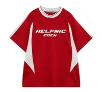 Aelfric Eden T-Shirt Summer Men's T-Shirt Women's Oversize Baseball Tops Football Jersey Short Sleeve Vintage Casual Tee Sports Shirt, red, S
