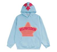 Aelfric Eden Vintage Embroidery Star Hoodie Womens Basic Hooded Oversize Sweatshirt Long Sleeve Pullover Casual Y2K Outfits with Pockets Blue, S
