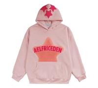 Aelfric Eden Vintage Embroidery Star Hoodie Womens Basic Hooded Oversize Sweatshirt Long Sleeve Pullover Casual Y2K Outfits with Pockets Pink, L