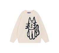 Aelfric Eden Women's Crew Neck Knitted Jumper Unisex Pullover Oversize Kitten Graphic Long Sleeve Knitted Jumper Autumn Winter Couple Tops, apricot, XL