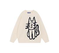 Aelfric Eden Women's Crew Neck Knitted Jumper Unisex Pullover Oversize Kitten Graphic Long Sleeve Knitted Jumper Autumn Winter Couple Tops, apricot, XL