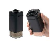 Aelga Black Salt and Pepper Shakers by, Salt Shaker with Adjustable Pour Holes, Glass Salt Pepper Shaker Set, Perfect for Black Pepper, Kosher and Sea Salt