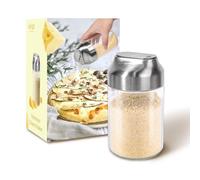 Aelga Parmesan Cheese Shaker - 12 OZ Glass Seasoning Spice Shakers with Large Holes - Sugar Dispenser Salt Shaker with Stainless Steel Lid