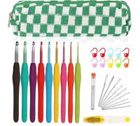Aelike Ergonomic Soft Grip Crochet Hook Set, Portable Travel Set with Accessories, Aluminum Crochet Needle 2mm(B) - 6mm(J)