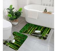 AELKSP 2 Piece Non Slip Bathroom Rugs Set,Luxury Thick Microfiber Shaggy Bath Mat Sets,Bamboo forest stone,Machine Washable Bathroom Mats Carpet
