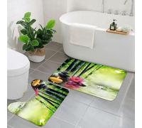 AELKSP 2 Piece Non Slip Bathroom Rugs Set,Luxury Thick Microfiber Shaggy Bath Mat Sets,Bamboo Lotus Spa for Oriental Japanese Asian Zen Meditation Flower,Machine Washable Bathroom Mats Carpet