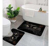AELKSP 2 Piece Non Slip Bathroom Rugs Set,Luxury Thick Microfiber Shaggy Bath Mat Sets,Black cat,Machine Washable Bathroom Mats Carpet