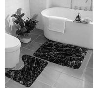 AELKSP 2 Piece Non Slip Bathroom Rugs Set,Luxury Thick Microfiber Shaggy Bath Mat Sets,Black marble decoration pattern,Machine Washable Bathroom Mats Carpet