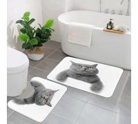 AELKSP 2 Piece Non Slip Bathroom Rugs Set,Luxury Thick Microfiber Shaggy Bath Mat Sets,cat,Machine Washable Bathroom Mats Carpet