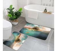 AELKSP 2 Piece Non Slip Bathroom Rugs Set,Luxury Thick Microfiber Shaggy Bath Mat Sets,cat sailing on a waltz with sails in the blue sea and playing catch a fish,Machine Washable Bathroom Mats Carpet