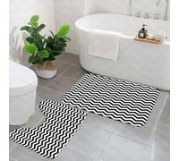 AELKSP 2 Piece Non Slip Bathroom Rugs Set,Luxury Thick Microfiber Shaggy Bath Mat Sets,Chevron,Zig Zags in Black and White Sharp Arrow Inspired Classic Retro Til,Machine Washable Bathroom Mats Carpet