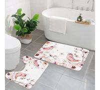 AELKSP 2 Piece Non Slip Bathroom Rugs Set,Luxury Thick Microfiber Shaggy Bath Mat Sets,Collection small cute birds in vintage watercolor style. with colorful flo,Machine Washable Bathroom Mats Carpet