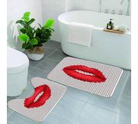 AELKSP 2 Piece Non Slip Bathroom Rugs Set,Luxury Thick Microfiber Shaggy Bath Mat Sets,Feminine,Lips Illustration Cosmetics Pattern Stylish Womanly O,Machine Washable Bathroom Mats Carpet