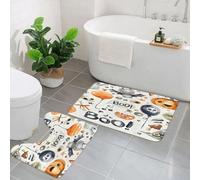 AELKSP 2 Piece Non Slip Bathroom Rugs Set,Luxury Thick Microfiber Shaggy Bath Mat Sets,Halloween seamless pattern. Watercolor repeating texture with ghost pumpki,Machine Washable Bathroom Mats Carpet