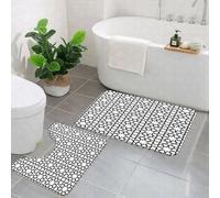 AELKSP 2 Piece Non Slip Bathroom Rugs Set,Luxury Thick Microfiber Shaggy Bath Mat Sets,Moroccan, Moroccan Style Mosaic Ornament Geometric Pattern Classic Decorat,Machine Washable Bathroom Mats Carpet