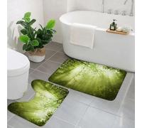 AELKSP 2 Piece Non Slip Bathroom Rugs Set,Luxury Thick Microfiber Shaggy Bath Mat Sets,Rays of sunlight and Green Forest,Machine Washable Bathroom Mats Carpet