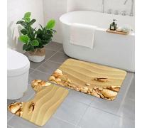 AELKSP 2 Piece Non Slip Bathroom Rugs Set,Luxury Thick Microfiber Shaggy Bath Mat Sets,sea shells with sand as background,Machine Washable Bathroom Mats Carpet