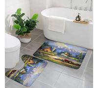 AELKSP 2 Piece Non Slip Bathroom Rugs Set,Luxury Thick Microfiber Shaggy Bath Mat Sets,Small Farm Trees Tractor Barn,Machine Washable Bathroom Mats Carpet