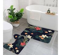 AELKSP 2 Piece Non Slip Bathroom Rugs Set,Luxury Thick Microfiber Shaggy Bath Mat Sets,Summer colorful hawaiian seamless pattern with tropical plants and hibiscu,Machine Washable Bathroom Mats Carpet